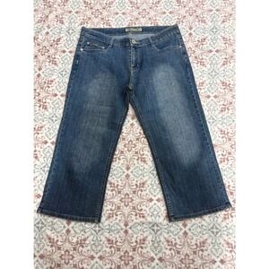 Kaba Jeans Womens Cropped Denim Capris Blue Floral Embroidered Mid Rise Size 32